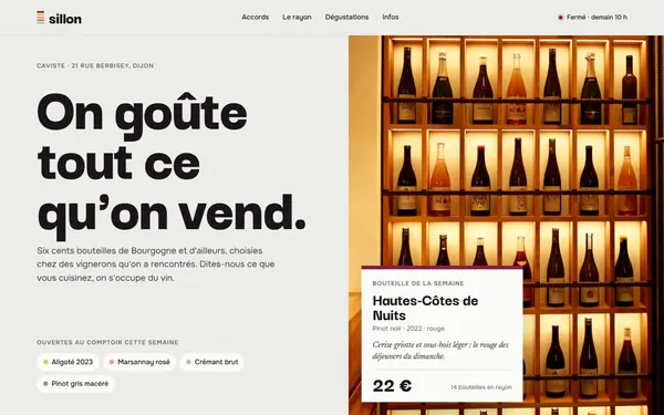 Page d’accueil de la maquette de site internet pour un caviste, Cave Sillon