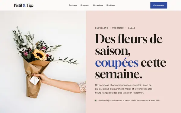 Page d’accueil de la maquette de site internet pour un fleuriste, Pistil & Tige