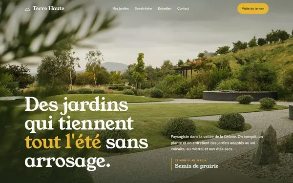 Page d’accueil de la maquette de site internet pour un paysagiste, Terre Haute